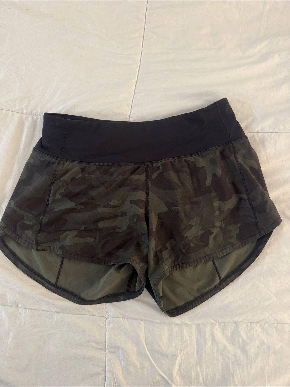 lululemon athletica Green Camo Athletic Shorts with Black Waistband